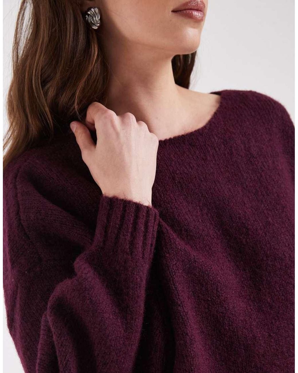 ONLY Purple Boat Neck Balloon Sleeve Knit Sweater