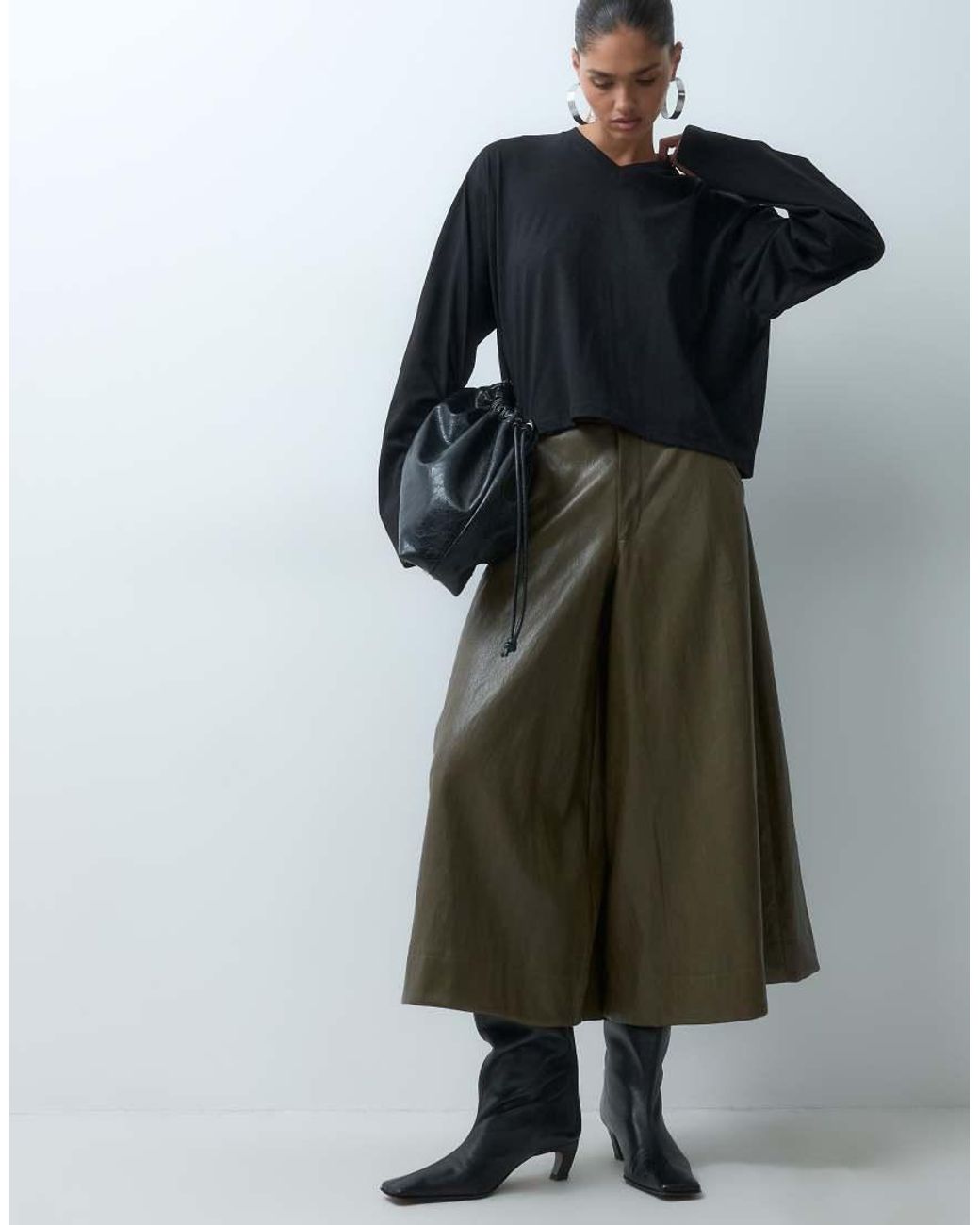 ASOS Blue V Neck Boxy Crop Long Sleeve