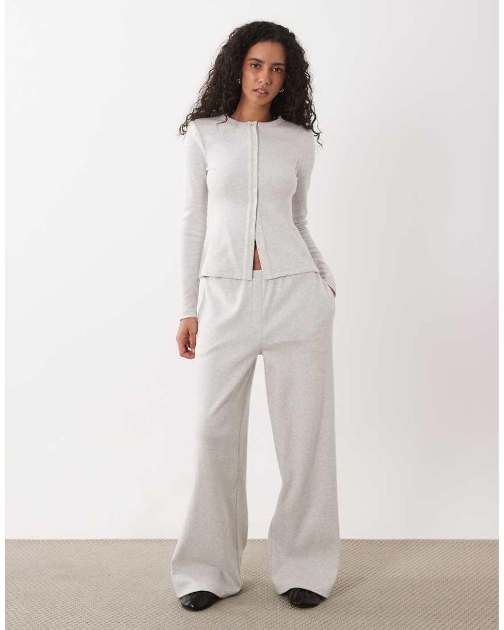 4th & Reckless White Ribbed Jersey Wide Leg Trousers Co-ord