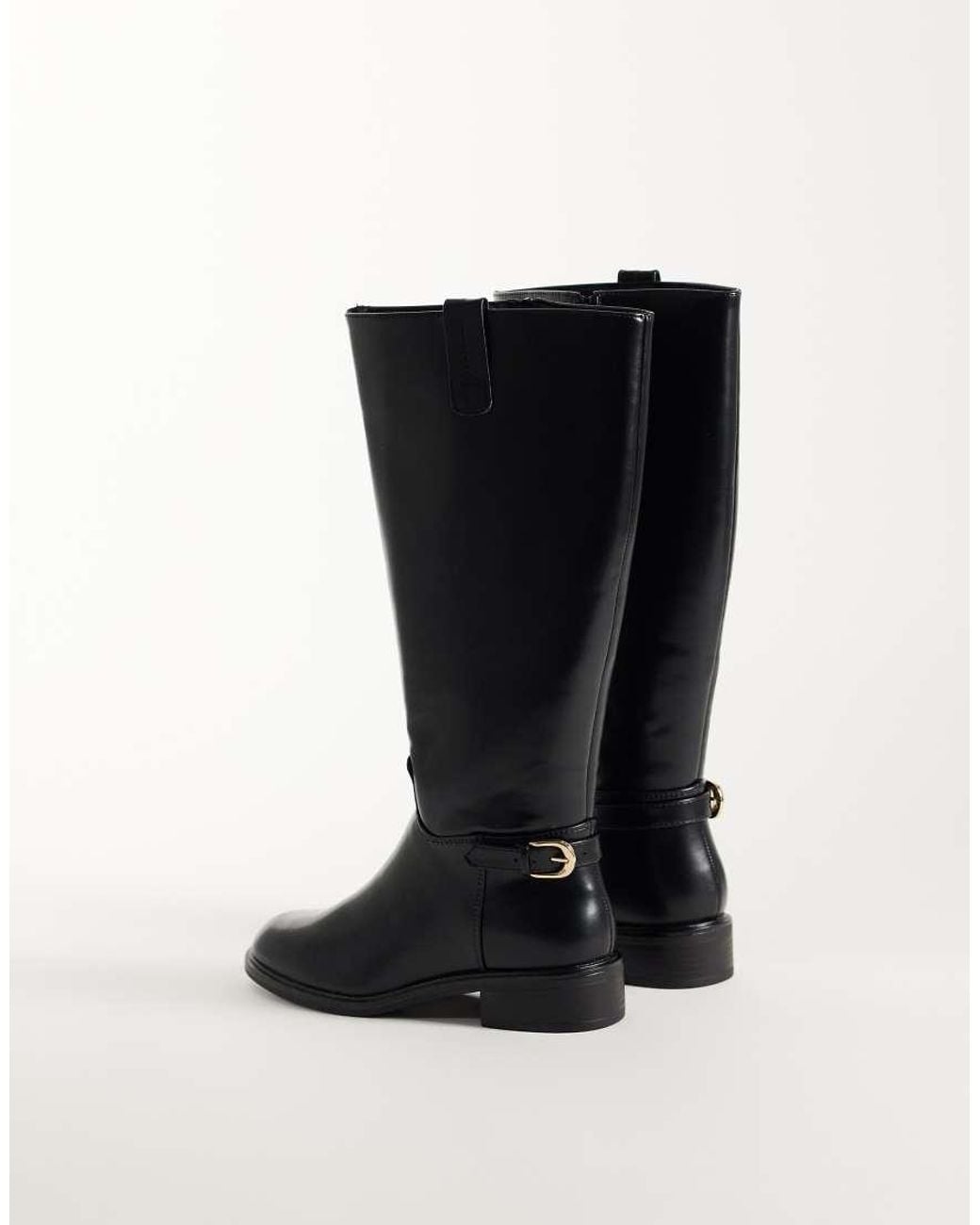 ASOS Black Wide Fit Cecile Flat Riding Knee Boots