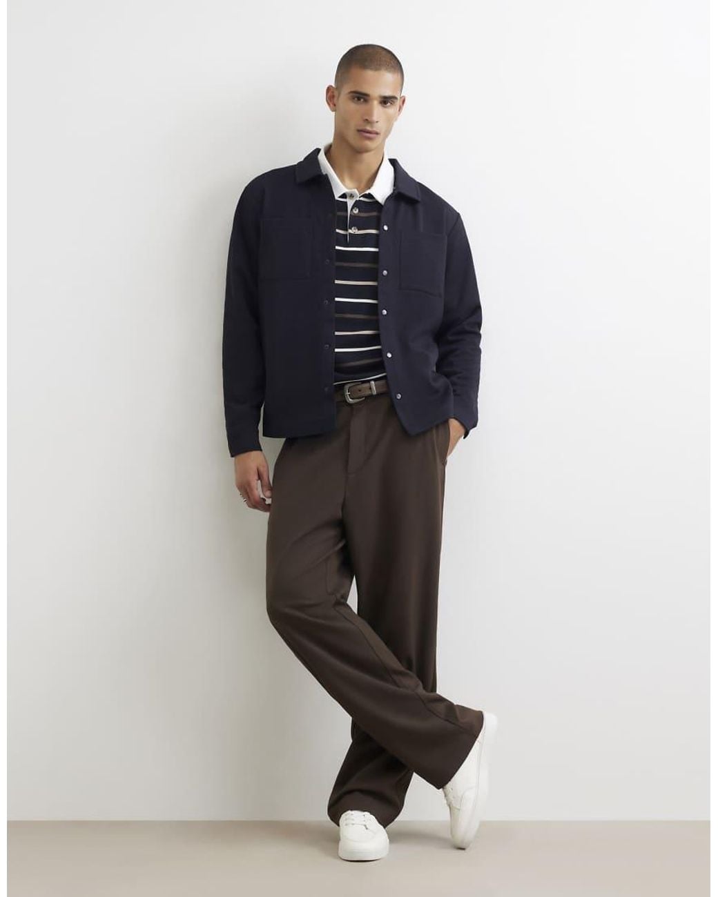 River Island Blue Slim Fit Pique Double Pocket Jacket for men