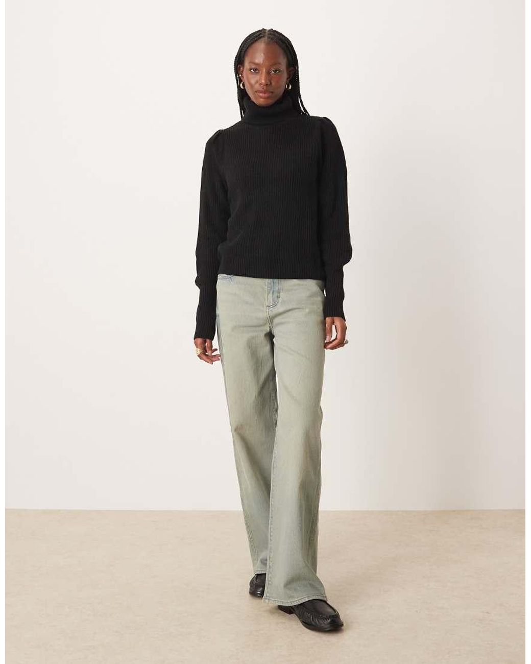Vila Black High Neck Knitted Jumper With Sleeve Detail