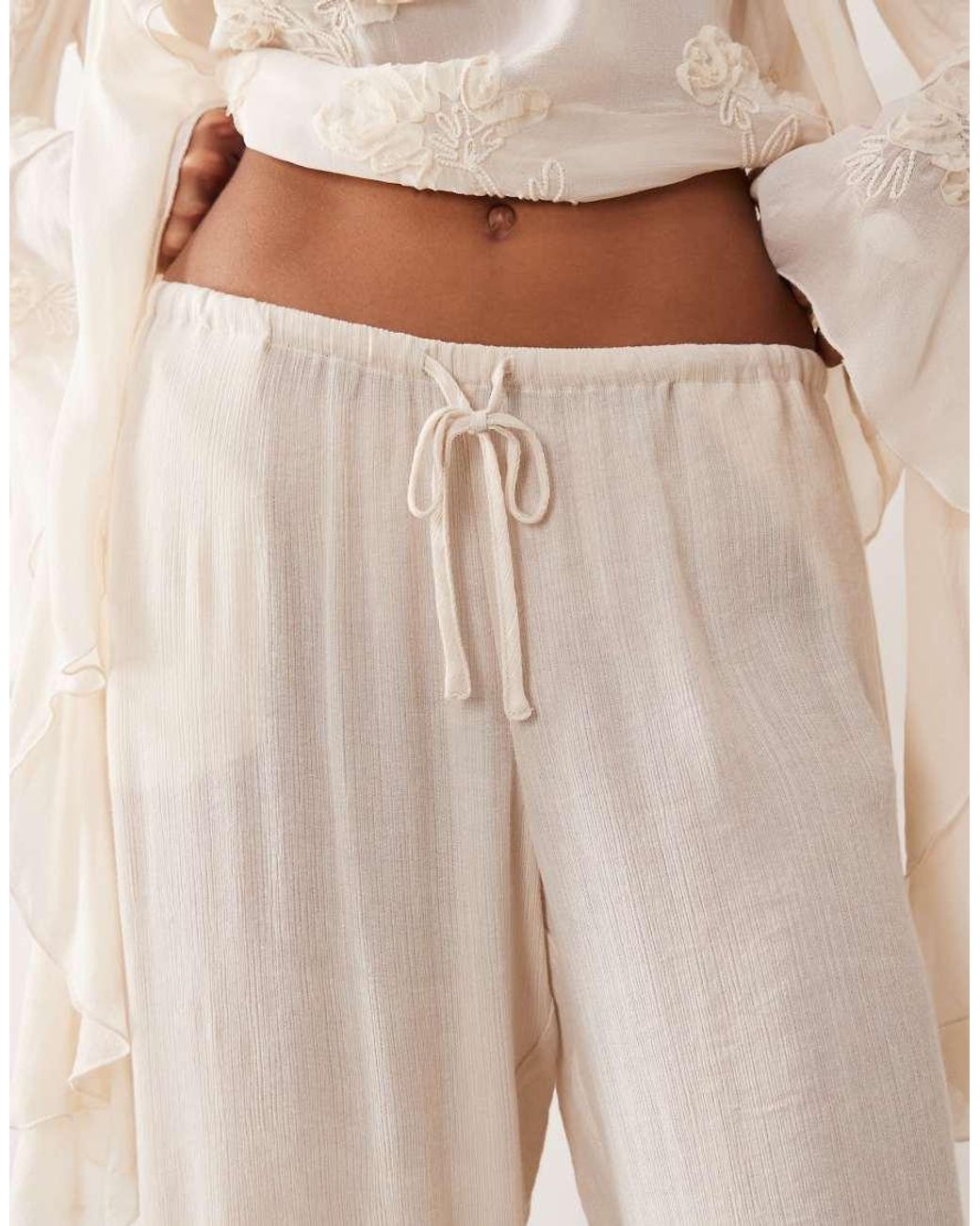 Monki Natural Crinkle Wide Leg Trousers