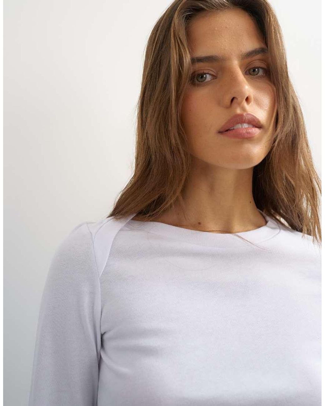TOPSHOP White Asymmetric Long Sleeve T-Shirt