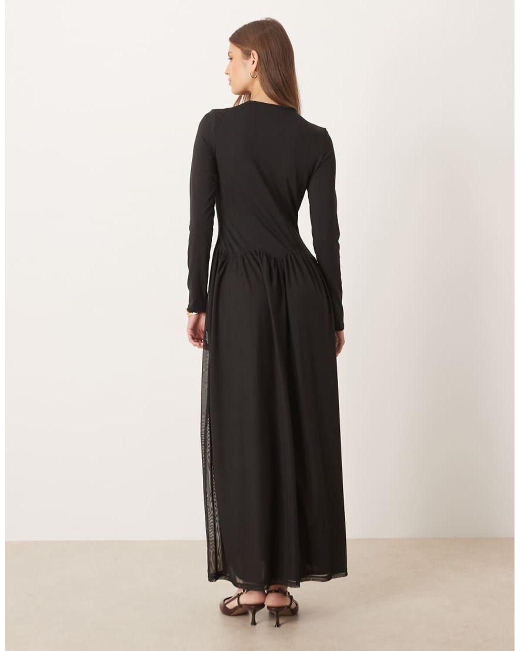 ASOS Black Slash Neck Hybrid Scalloped Waist Detail Midi Dress