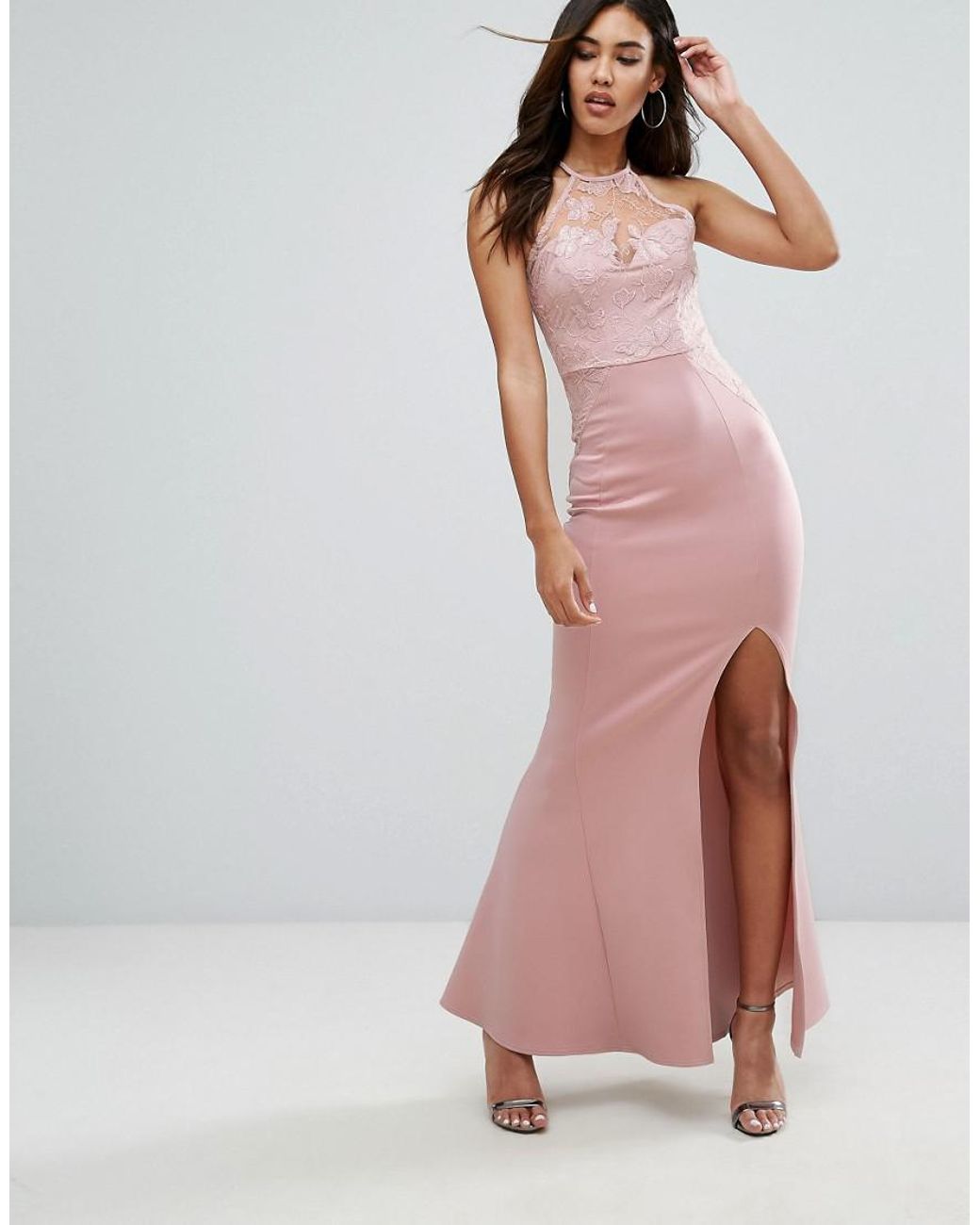 Lipsy Michelle Keegan Loves Sweetheart Maxi Dress With Sequin Lace Upper in Brown Lyst UK