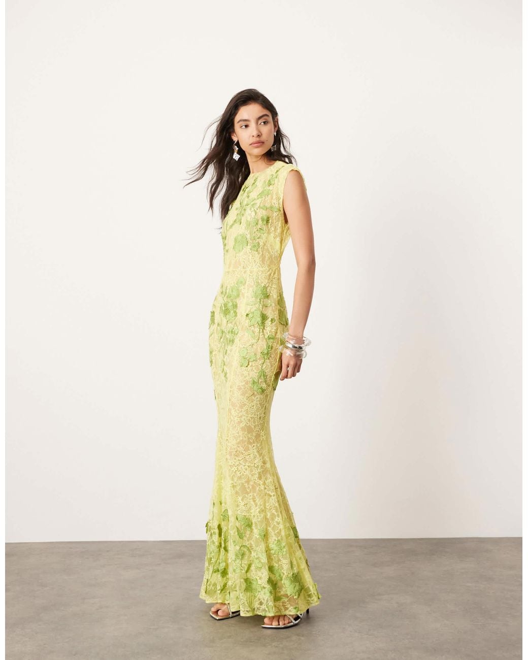 【新品】　Emboridered Lace Back Dress asos-Green-Sheer-Embroidered-