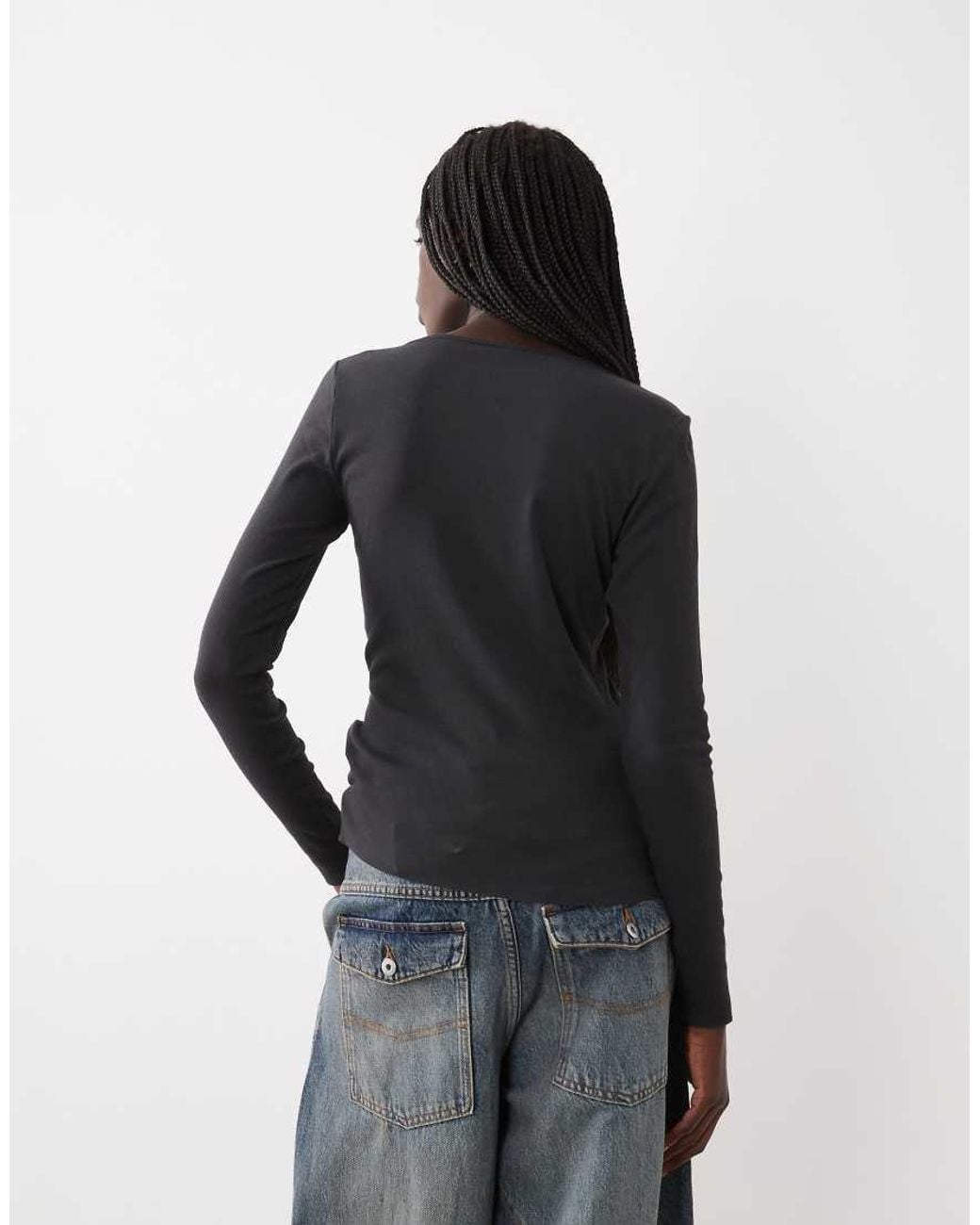 ARKET Black Cotton Rich Fitted Long Sleeve Henley