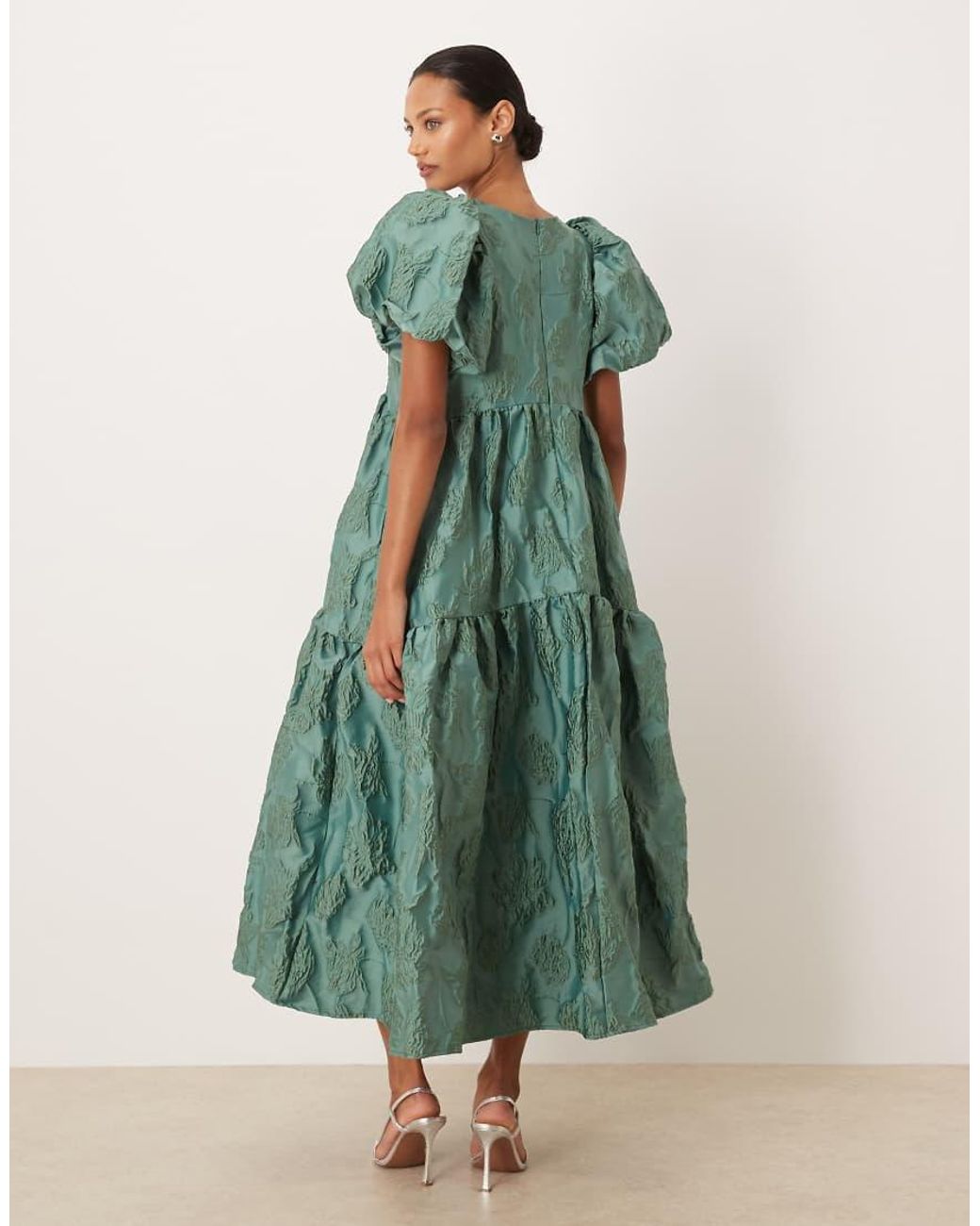 Sister Jane Green Harmonia Jacquard Puff Sleeve Midi Dress