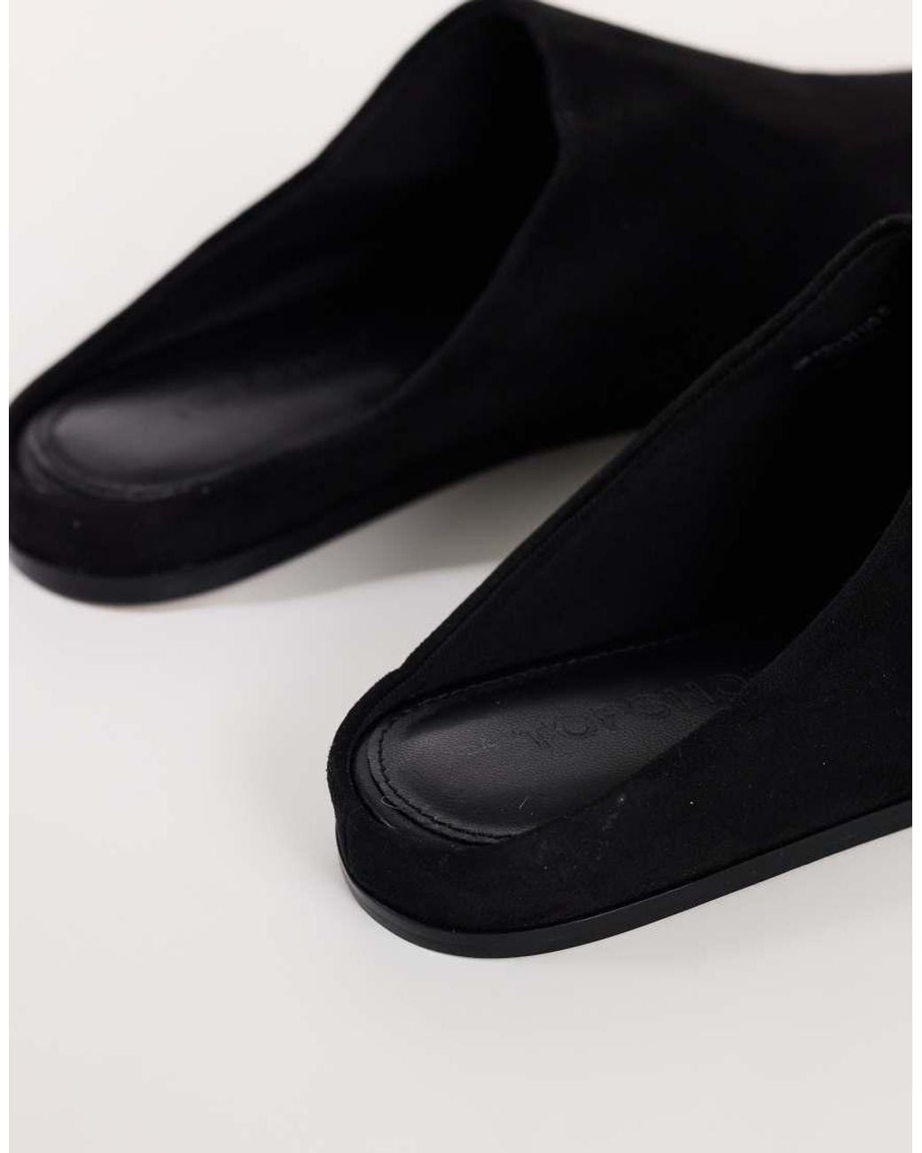 TOPSHOP Black Debbie Faux Suede Square Toe Flat Shoe Mule