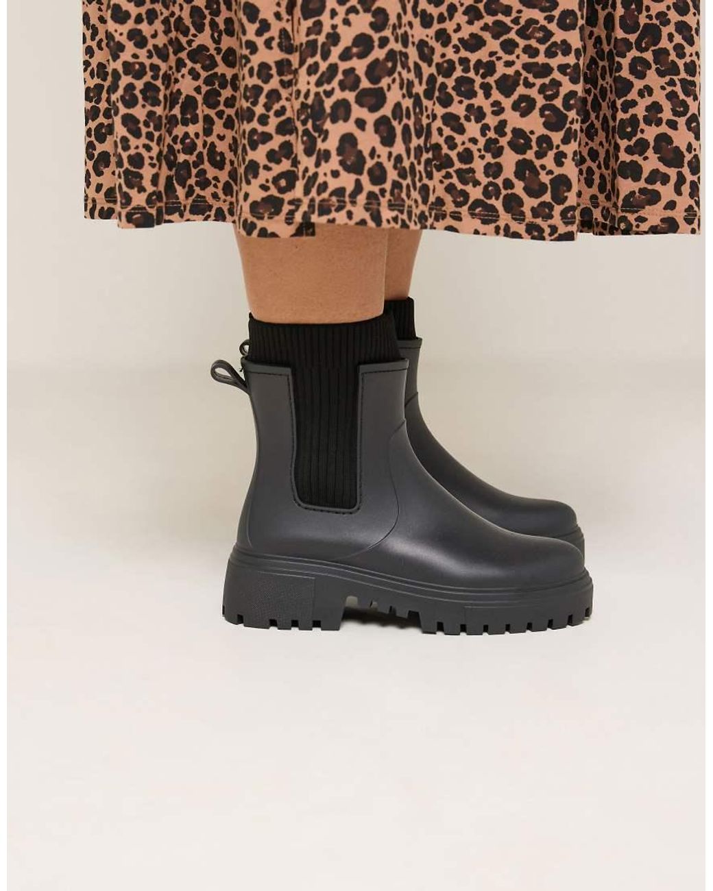 Yours Clothing Black Wide Fit Faux Leather Wellington Boots