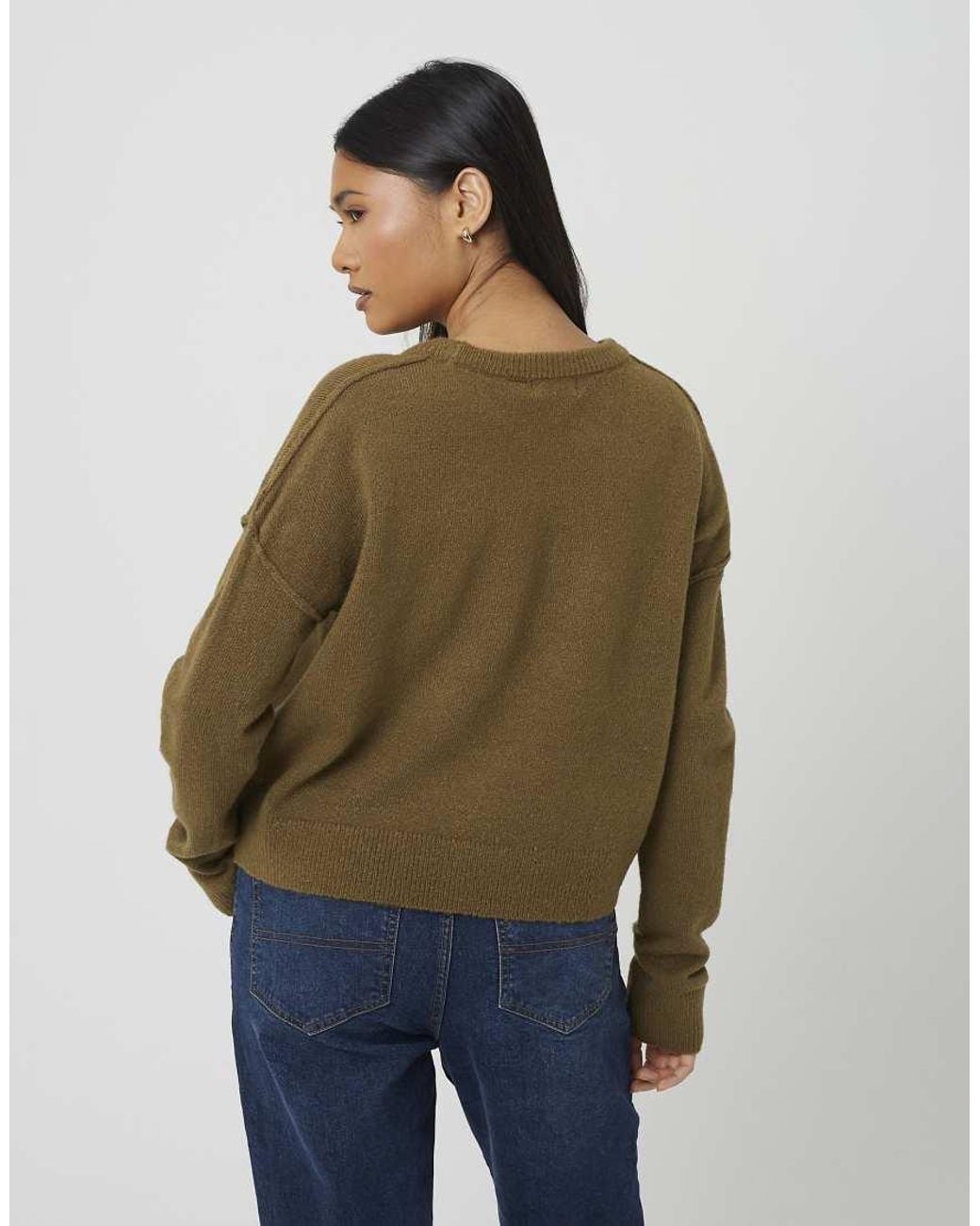 Brave Soul Green Loose Fit Exposed Seam Jumper