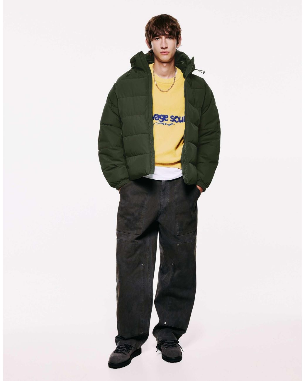 Pull&Bear Steppjacke mit kapuze in Green für Herren