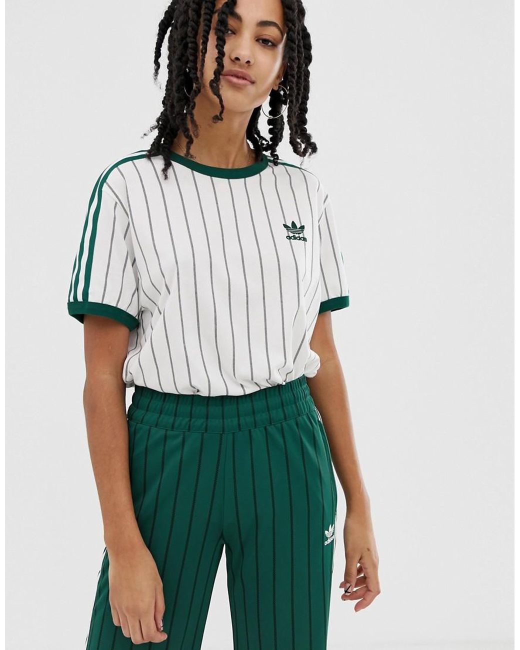 adidas Originals Tshirt In White And Green Stripe | Lyst