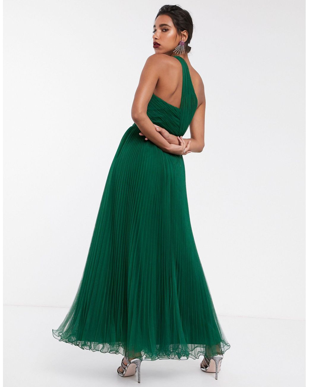 ASOS One-shoulder Tulle Wired Hem Maxi Dress in Green | Lyst Australia