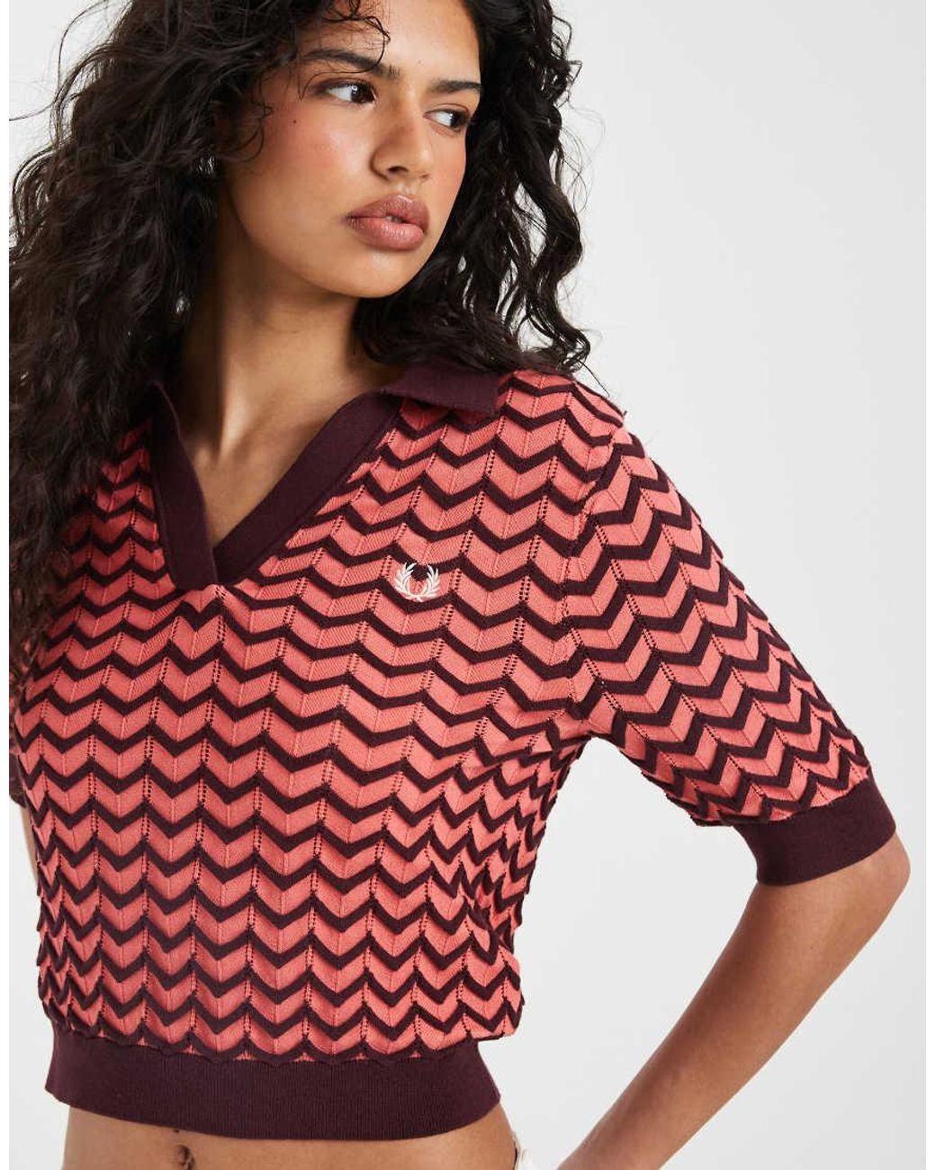 Fred Perry Red Pointelle Contrast Knitted Shirt
