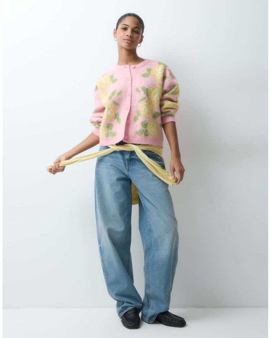 Miss Selfridge White Brushed Floral Crew Neck Cardigan