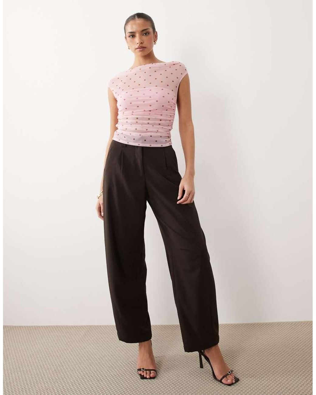 ASOS Pink Mesh Gathered Short Sleeve Off Shoulder Top