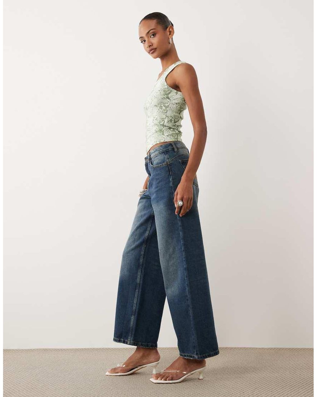 Juicy Couture Blue Mid Rise Embroidered Crest Logo Wide Leg Jeans