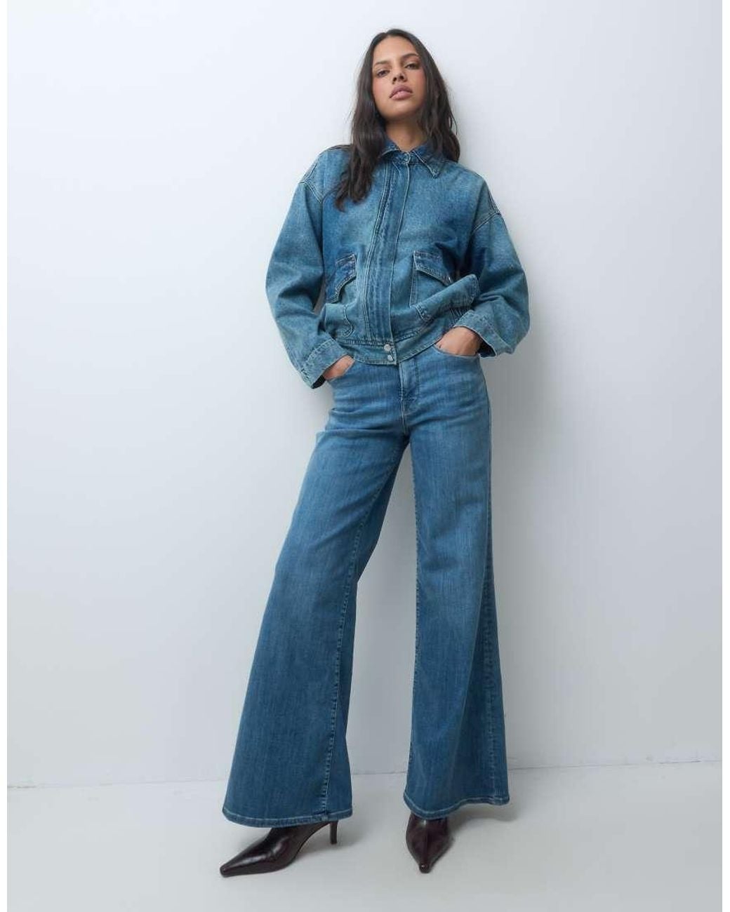ASOS Blue Denim Zip Through Jacket With Contrast Collar