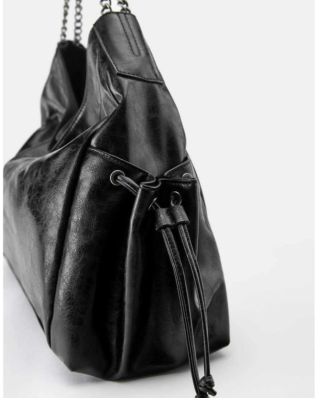 Pull&Bear Black Slouchy Chain Shoulder Bag