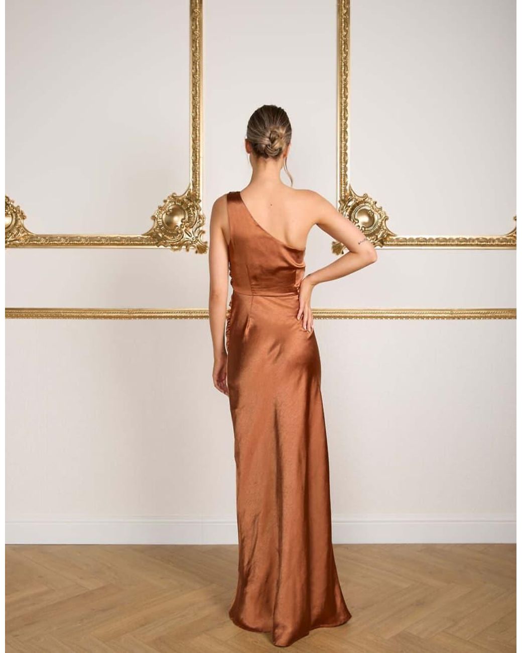 Six Stories Natural One Shoulder Satin Bridesmaid Dress