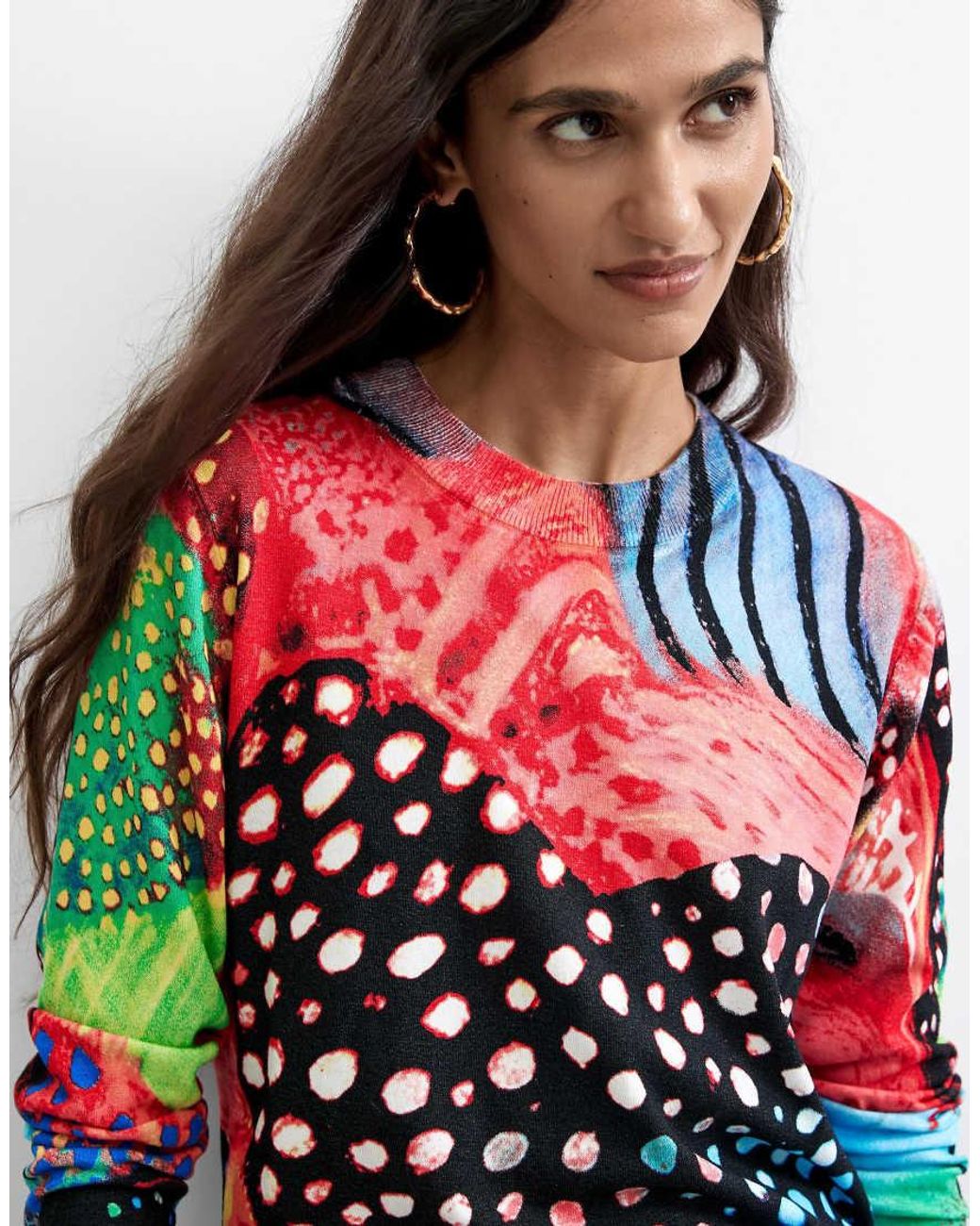 Desigual Red Printed Colors Sweater
