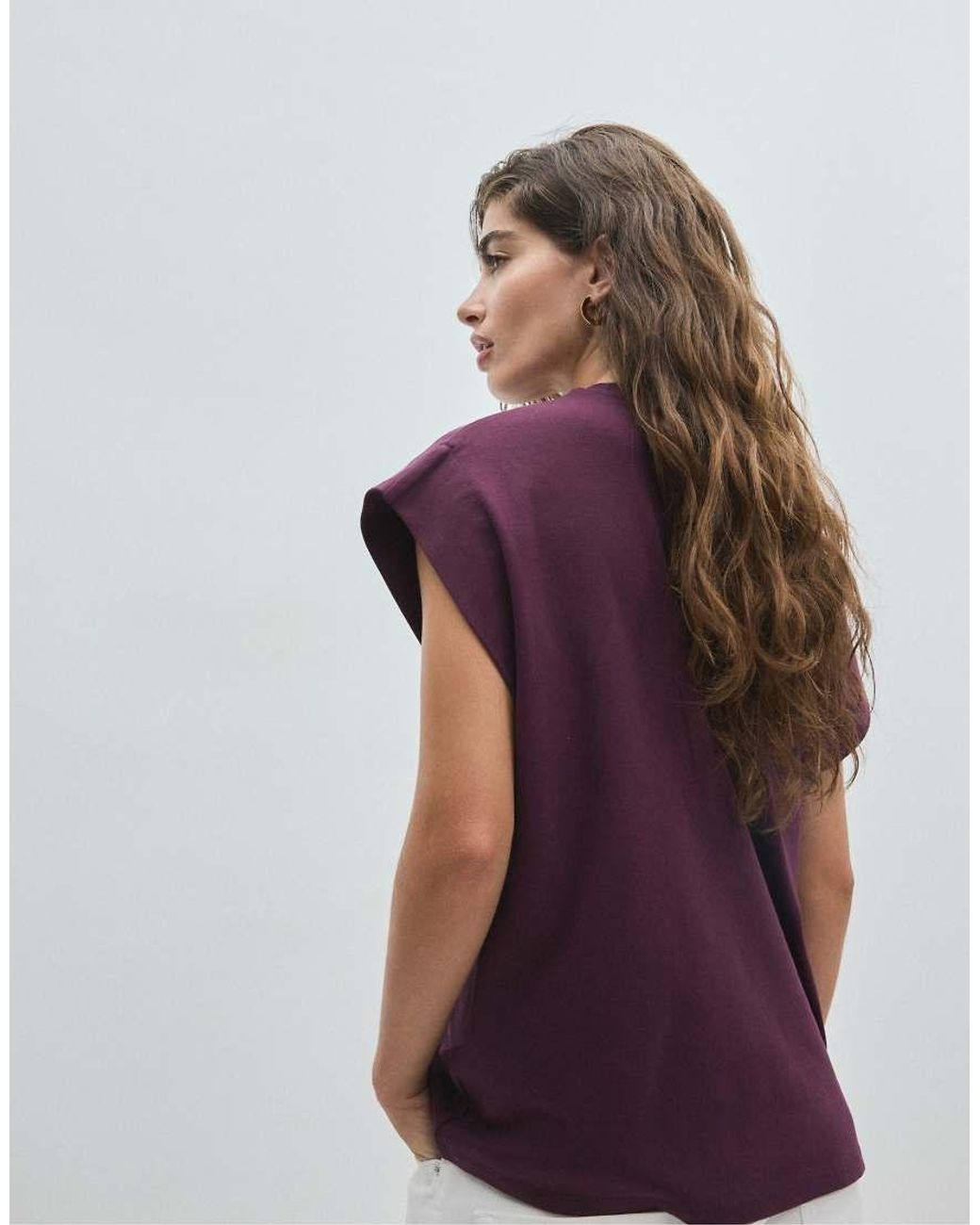 Stradivarius Purple B06 Basic Dropped-shoulder T-shirt