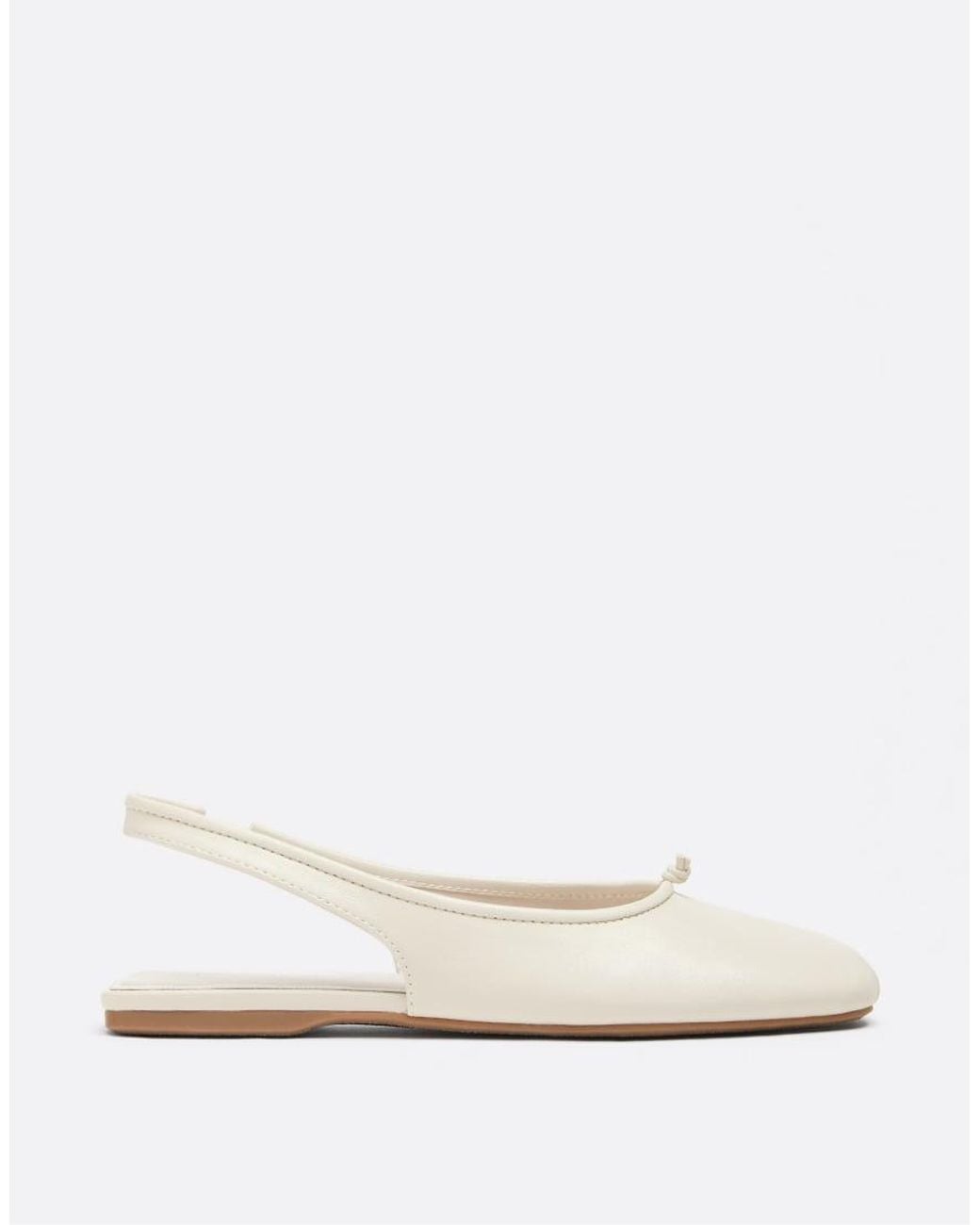 Stradivarius Natural Leather-effect Slingback Ballet Flats