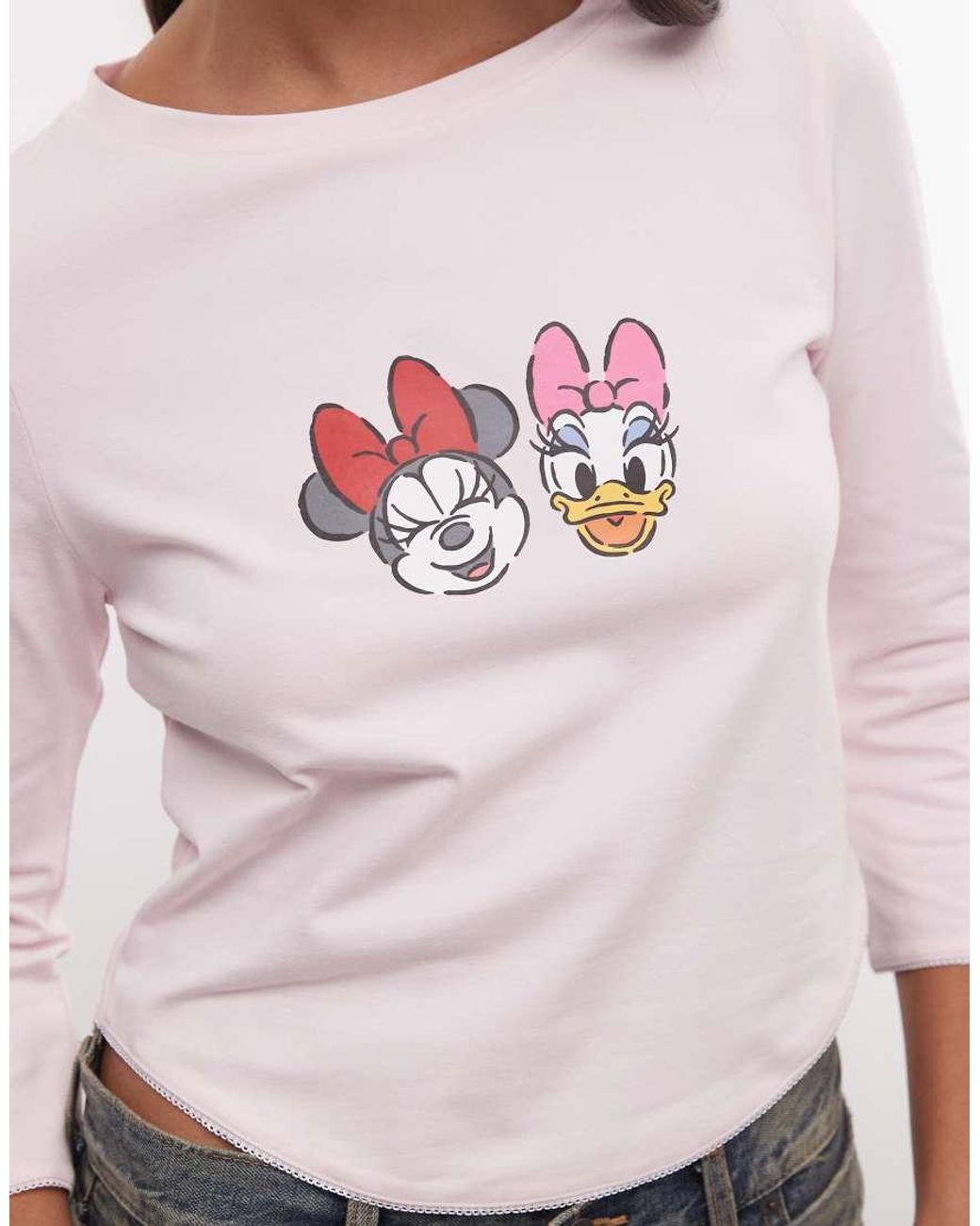 ASOS White Disney 3/4 Length Sleeve T-shirt With Minnie And Daisy Print