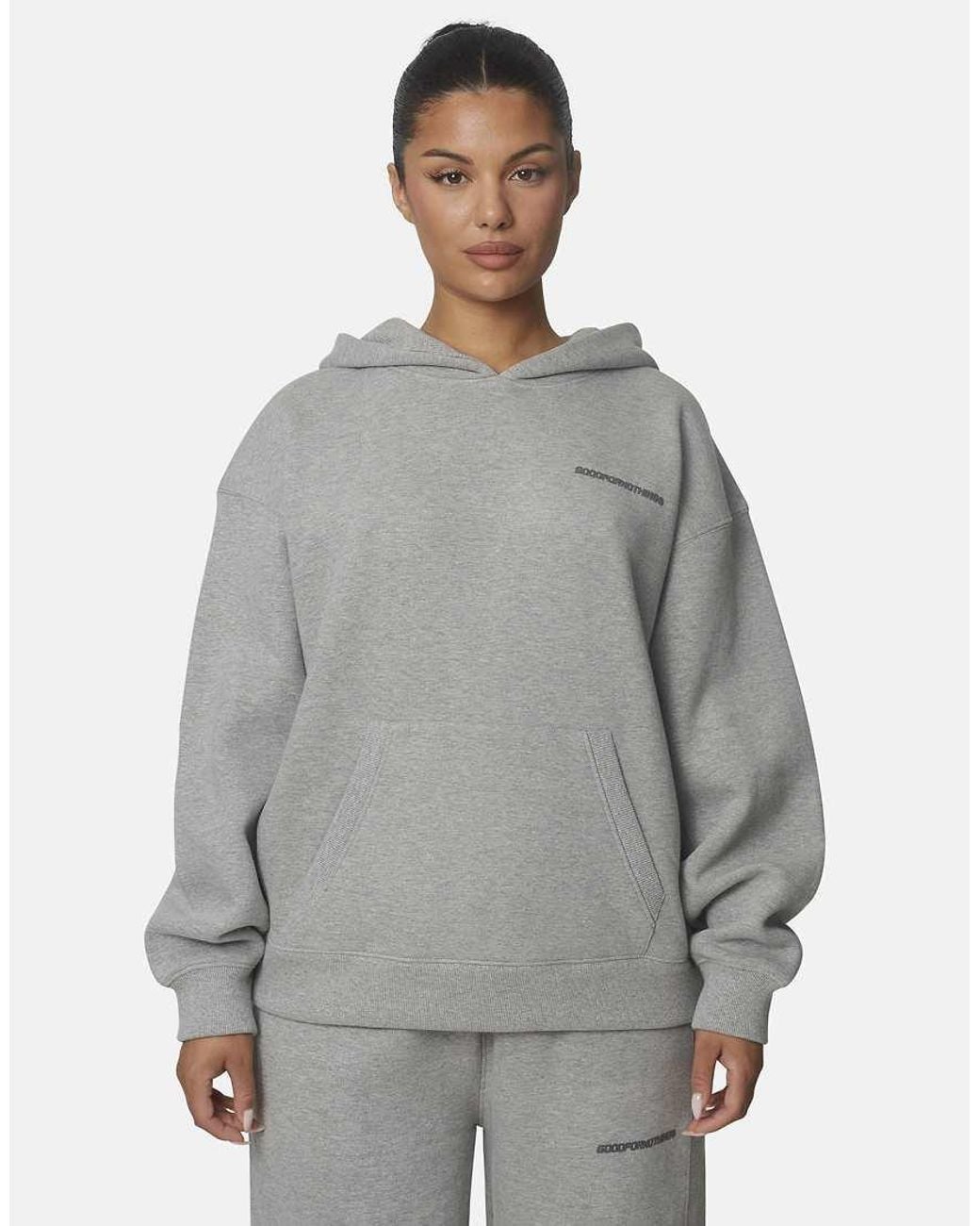 Good For Nothing Gray Oversized Cotton-Rich Fleece Pullover Hoodie