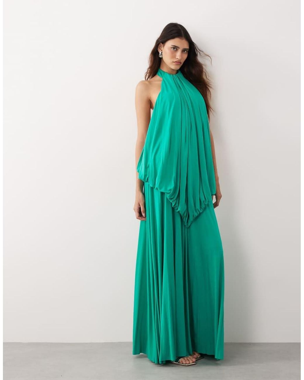 ARRANGE Green Tiered Halter Maxi Dress