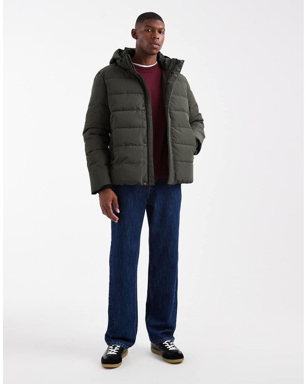 Only & Sons Gray Waterproof Hooded Puffer Coat for men
