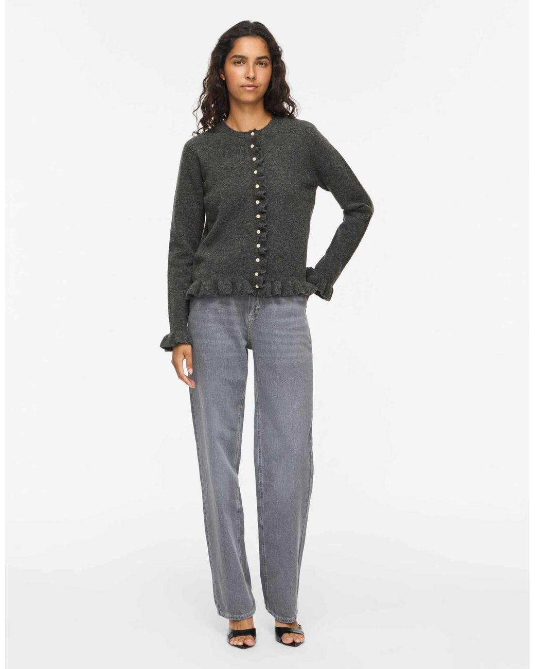 Vila Gray Jacia strickjacke mit rundhalsausschnitt