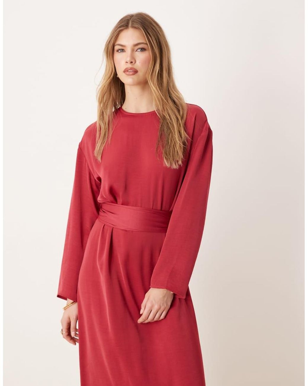 ASOS Red Tie Back Satin Slip Maxi Dress