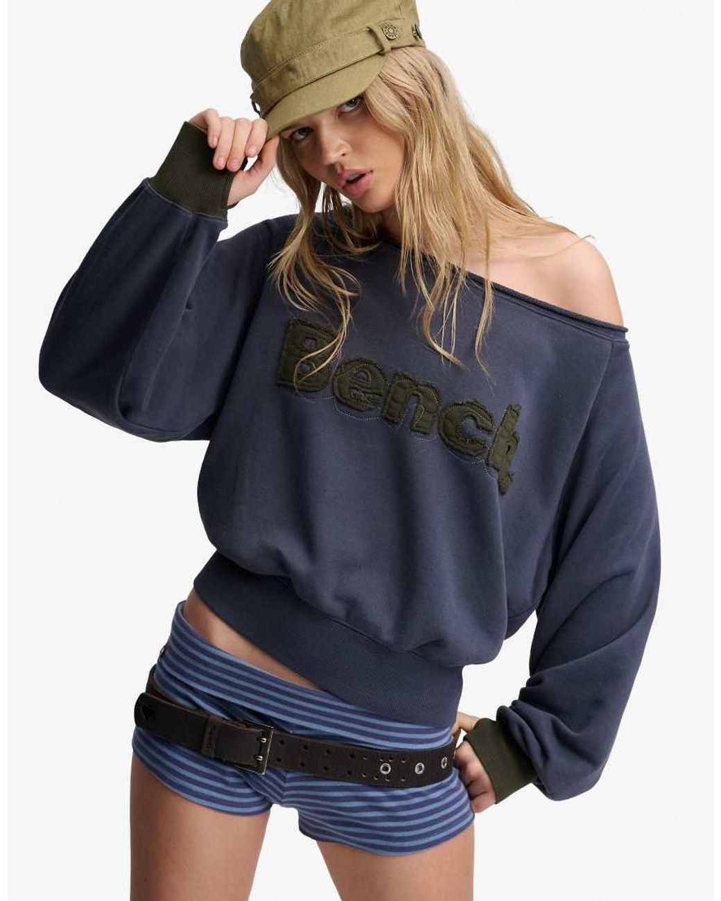 Bench x Superdry & Co Blue Bardot Oversized Sweatshirt