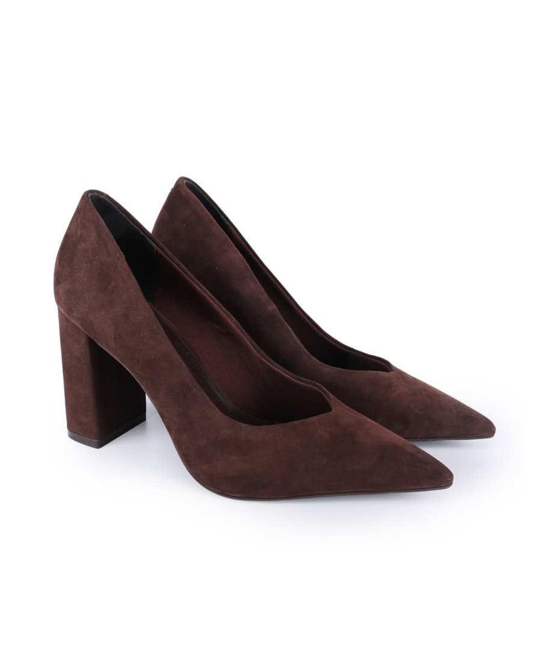 OFF THE HOOK White Brandy Suede Leather Pointed Toe Block Heel Pumps