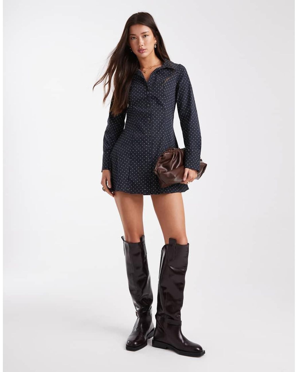 Miss Selfridge Blue Fitted Poplin Shirt Dress