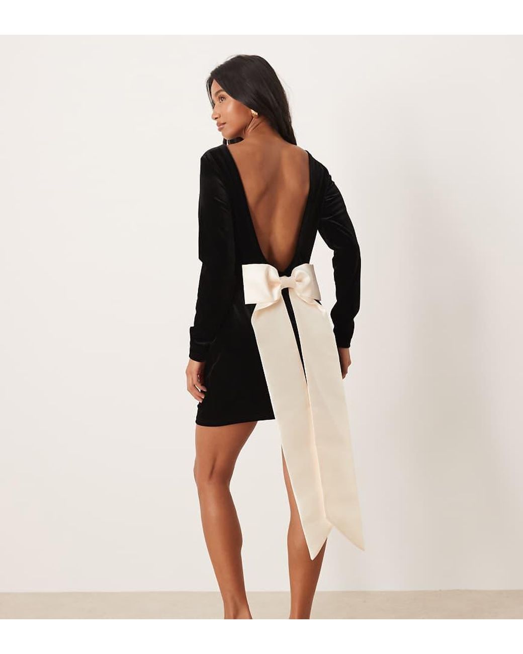 Never Fully Dressed Natural Open Back Mini Dress With Detachable Bow
