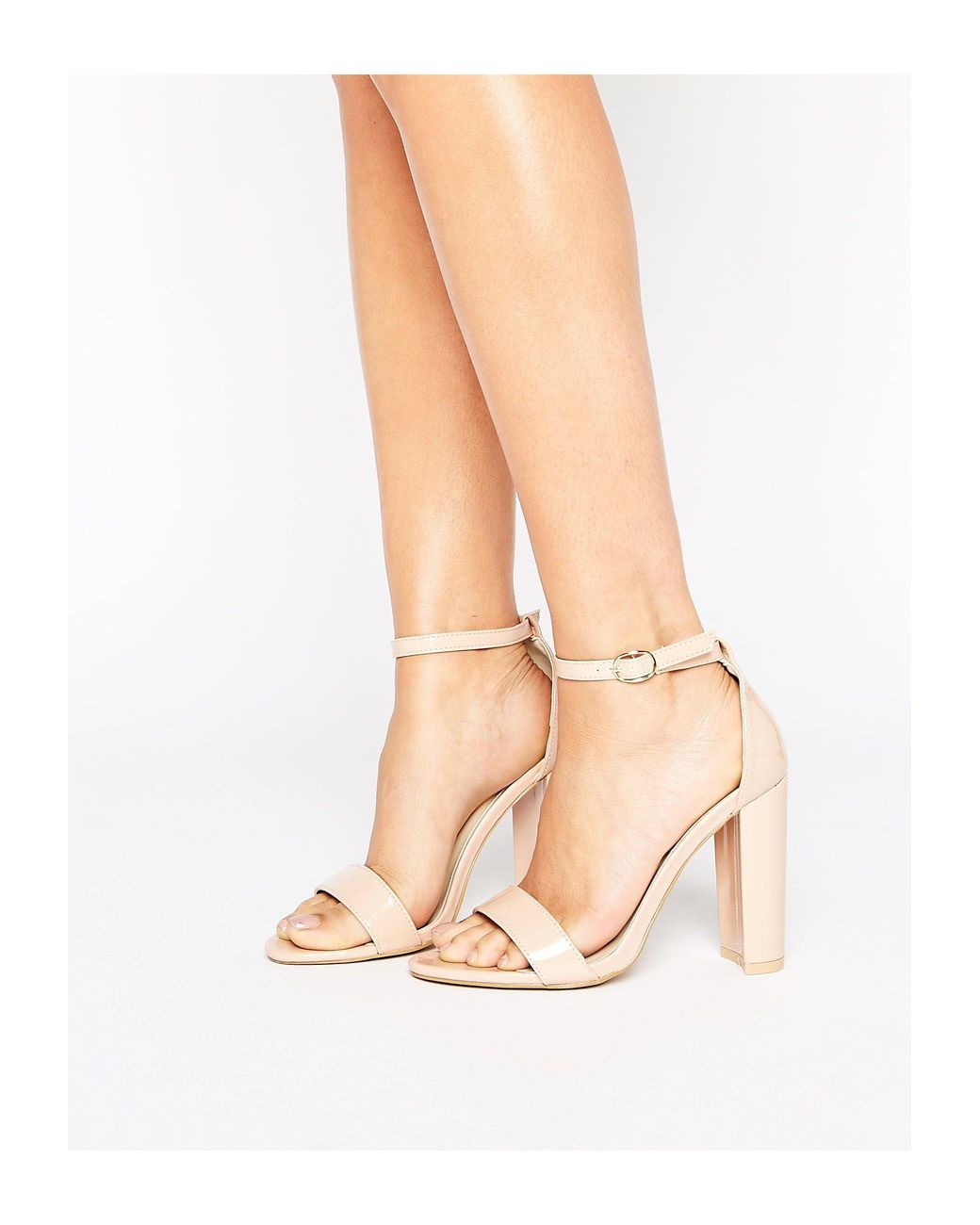 Glamorous Nude Patent Barely There Block Heeled Sandals in Natural | Lyst  Canada