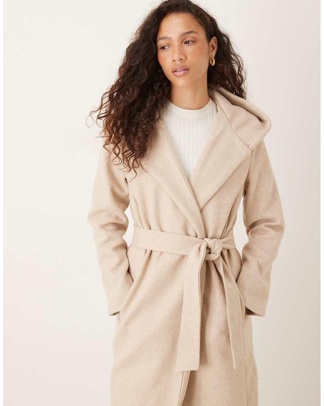 Brave Soul Natural Longline Hooded Coat With Belt