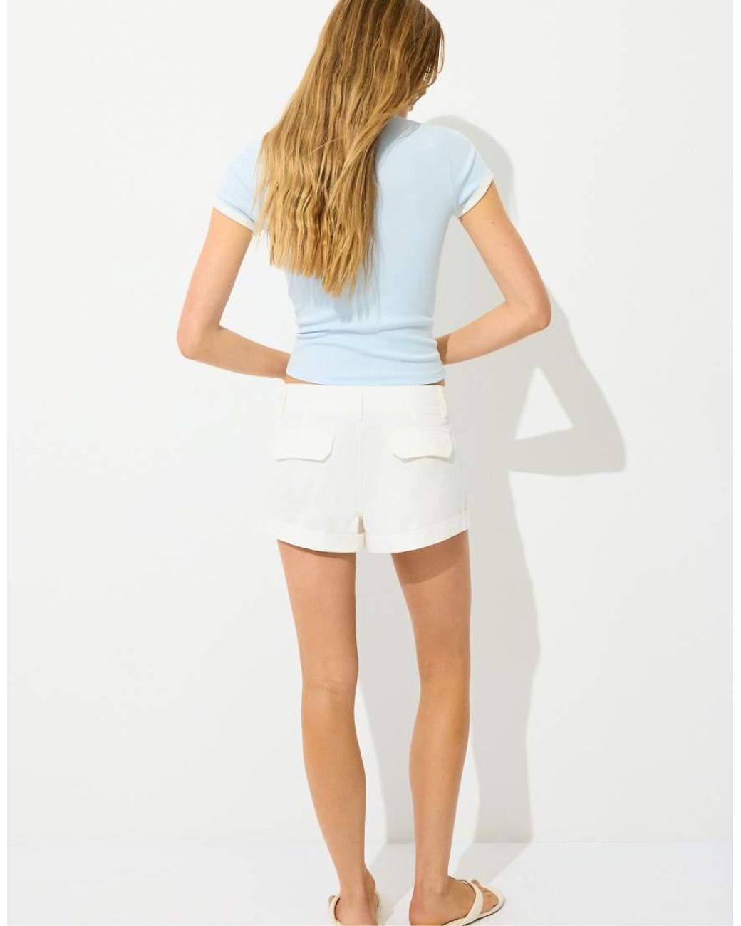 Stradivarius Blue Turn-up Mini Shorts