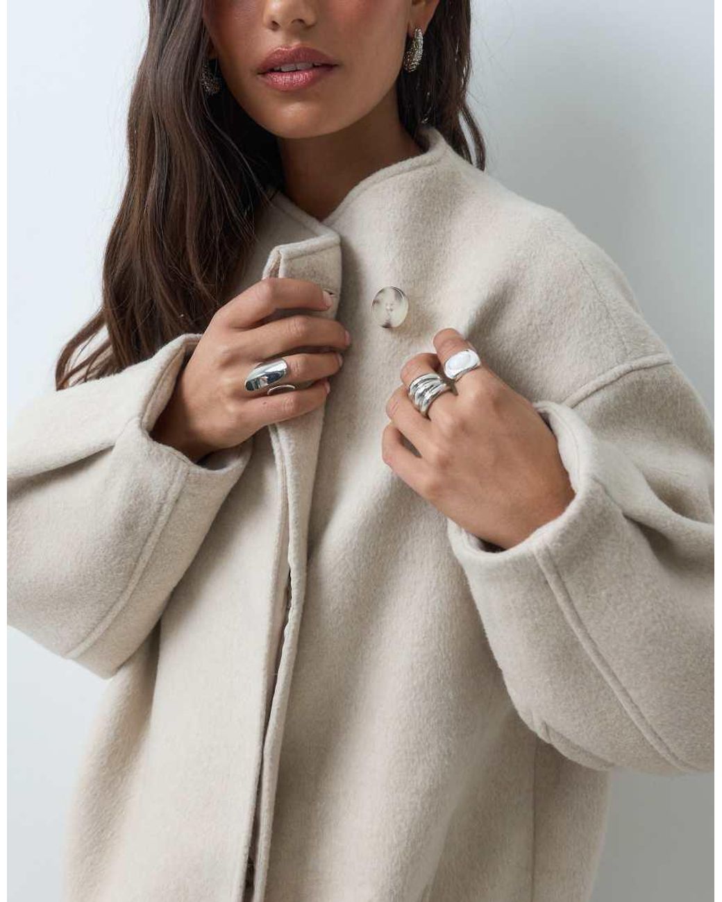 ASOS Natural Short Formal Waterfall Coat With Wool