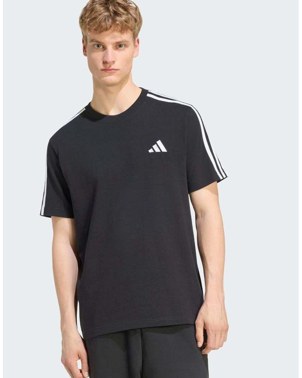 Adidas Originals Gray Essentials 3-Stripes Single Jersey Left Chest Branded T-Shirt for men