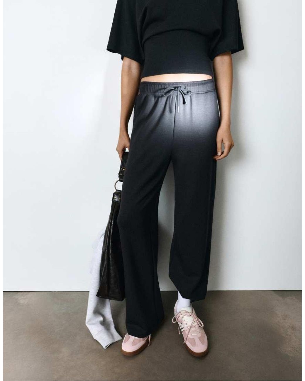 Pull&Bear Gray Modal Wide-Leg Trousers