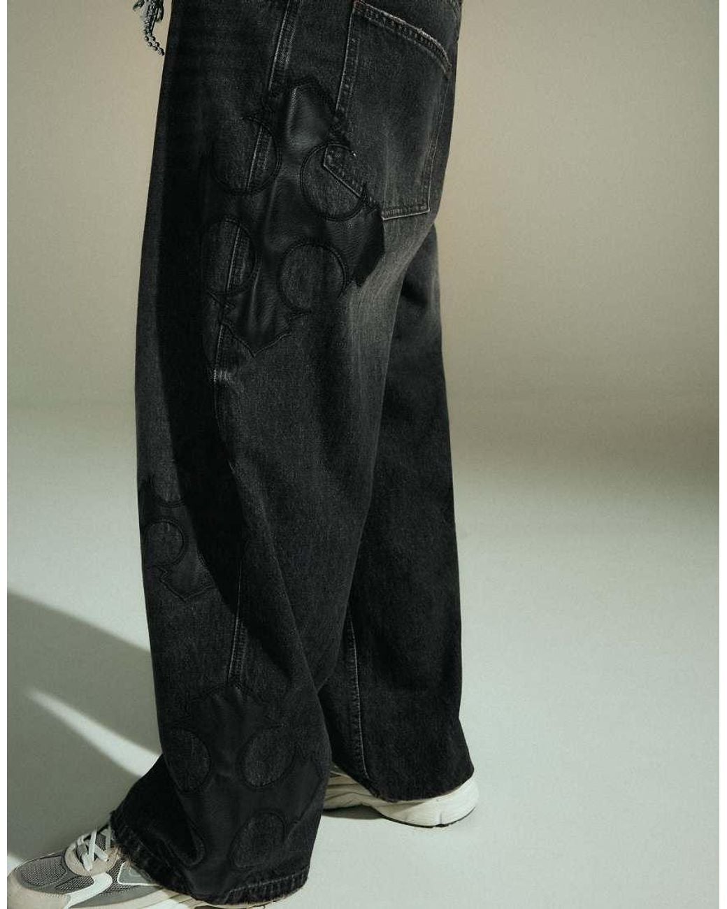 Bershka Black Patchwork Barrel Jeans for men