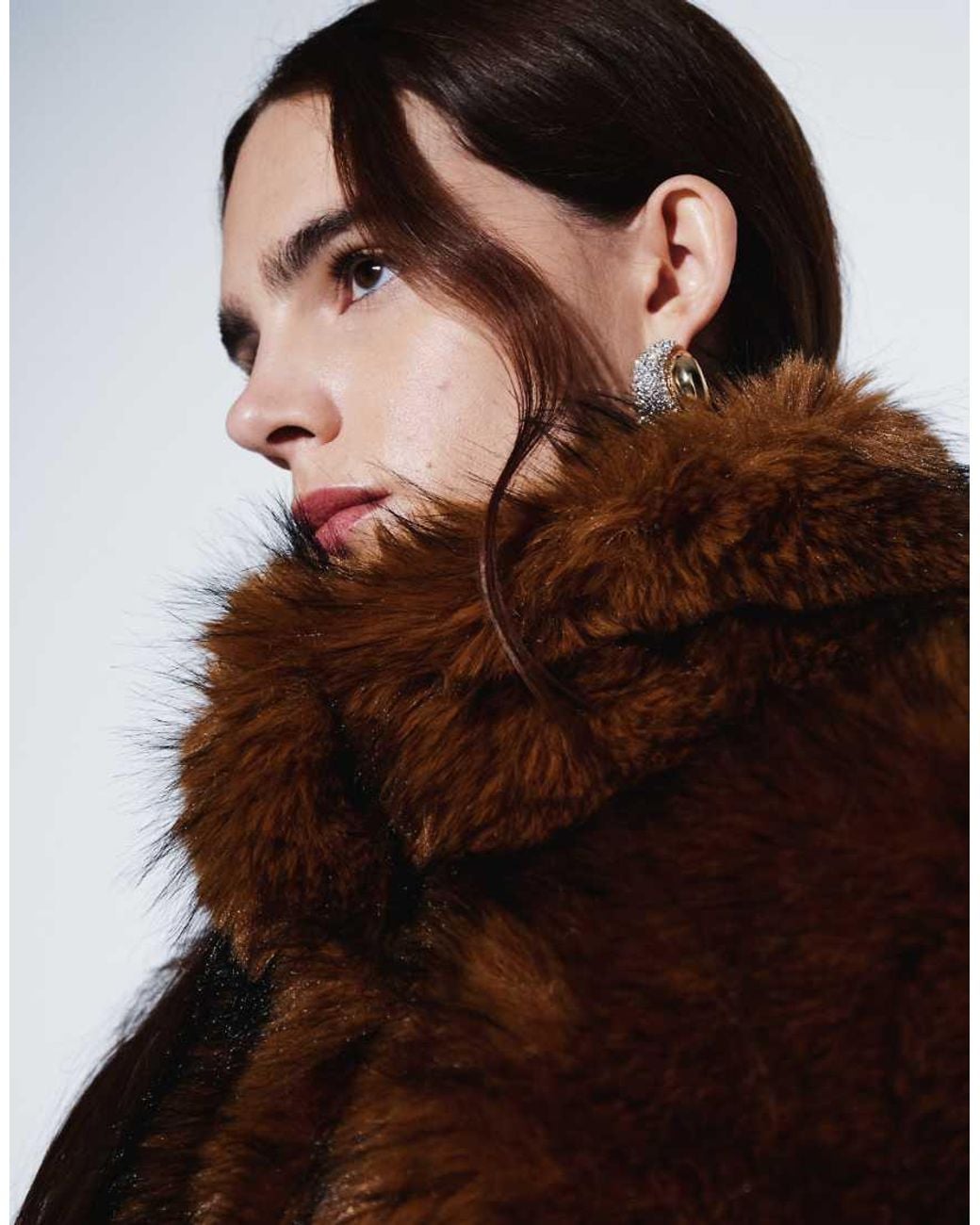 Monki Brown Faux Fur Coat