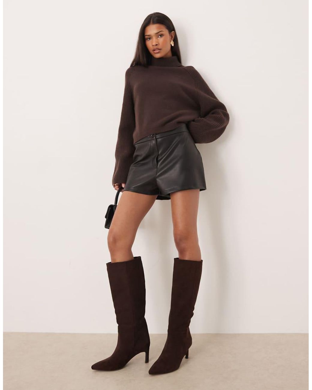 ASOS Brown Pu Mid Rise Shorts