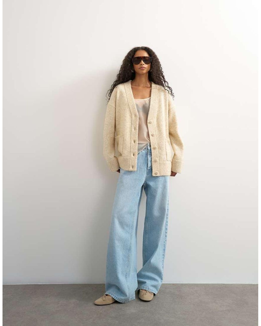 TOPSHOP Brown Knitted Boyfriend Longline Covered Button Cardigan With Wool