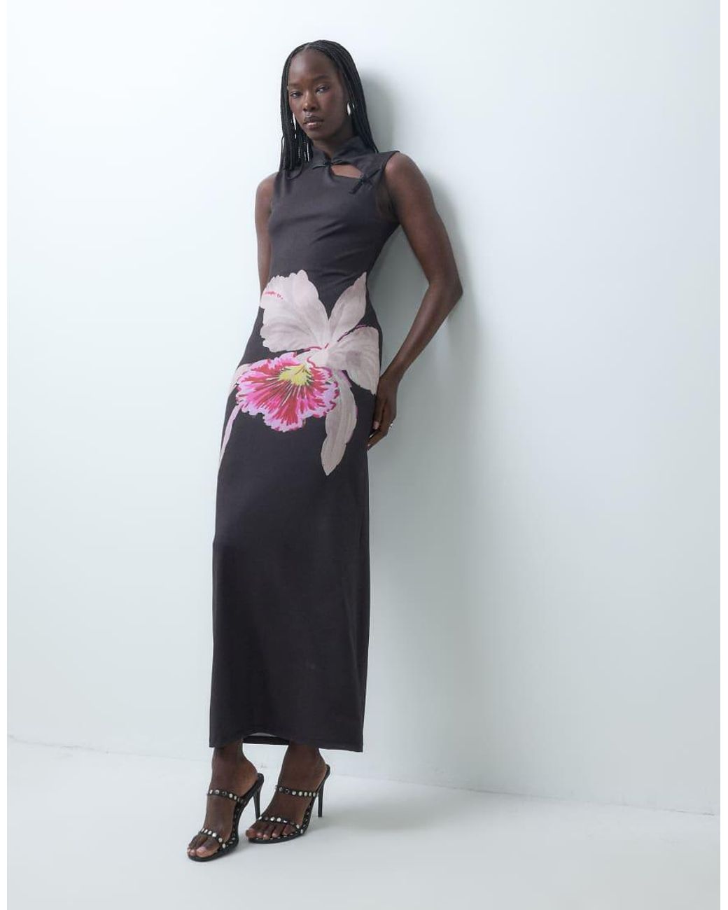 ASOS Gray Sleeveless Mandarin Style Maxi Dress